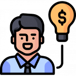 icon of man with a dollar sign lightbulb beside him