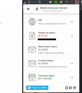 robots exclusion checker sample screenshot