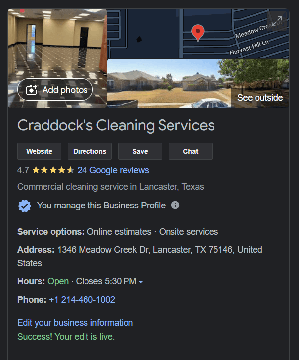 sample google business profile listing of craddocks