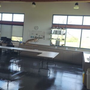 Cleaning class room floor and tables in Arlington K-12 School