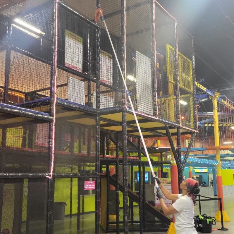 Hugh dusting and cleaning of indoor playground in Arlington Texas