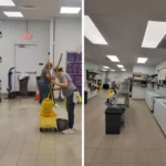 Tile floor cleaning of storage area in food retail store in Dallas TX