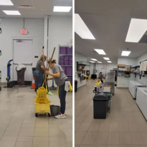 Tile floor cleaning of storage area in food retail store in Dallas TX