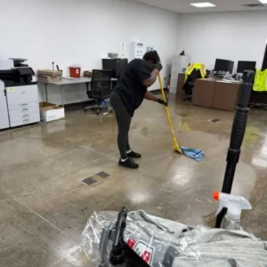 Concrete floor cleaning in warehouse office space in Arlington
