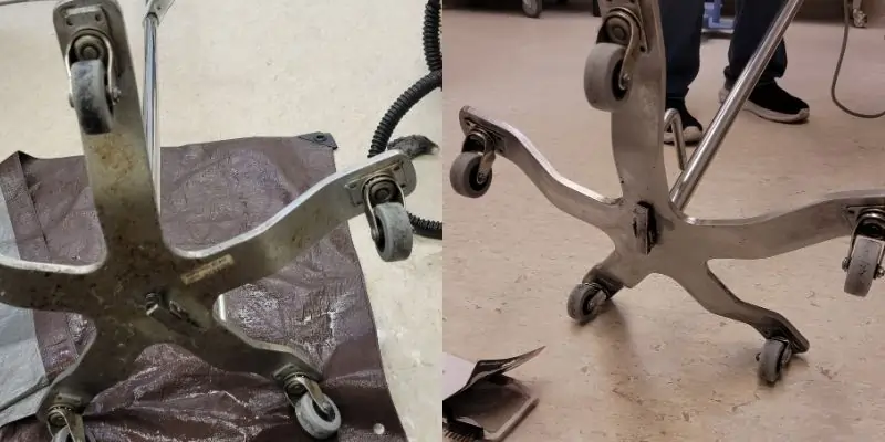 Cleaning metal rust and wheels on metal IVR poles