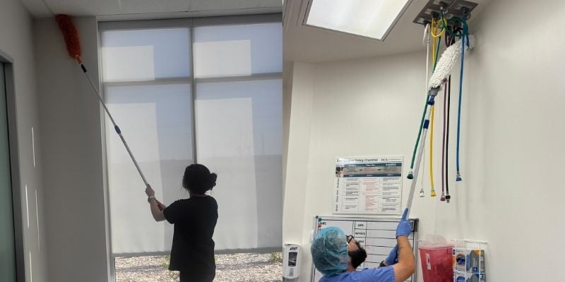 High-dusting during deep cleaning in surgical room and office space