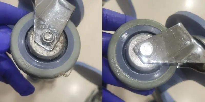 Replacing wheels on metal IVR poles in DFW medical facility