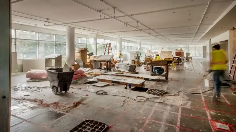 Post construction cleaning - Rough cleaning phase of new office building under construction