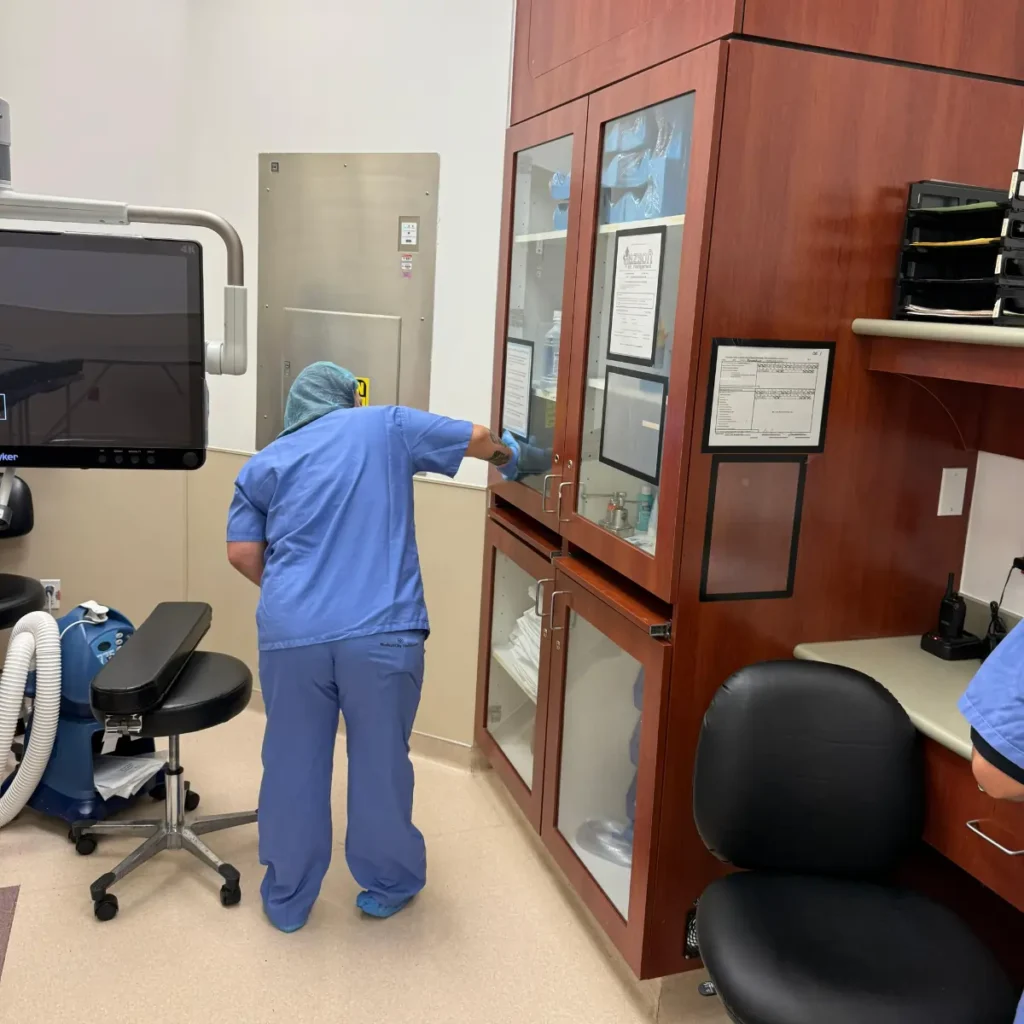 Cleaning nurse station in Dalls Medical Facility