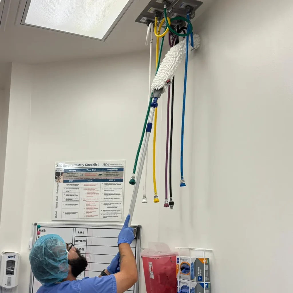 High dusting and cleaning installation in patient treatment room in Dallas Medical Facility