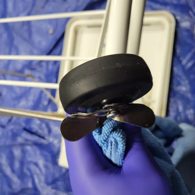 Medical equipment cleaning - after cleaning and restoring medication cart wheels