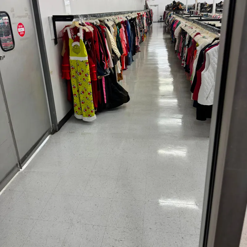 After - Full VCT floor strip and wax of 12,000 sq ft Family Thrift Center in Arlington TX