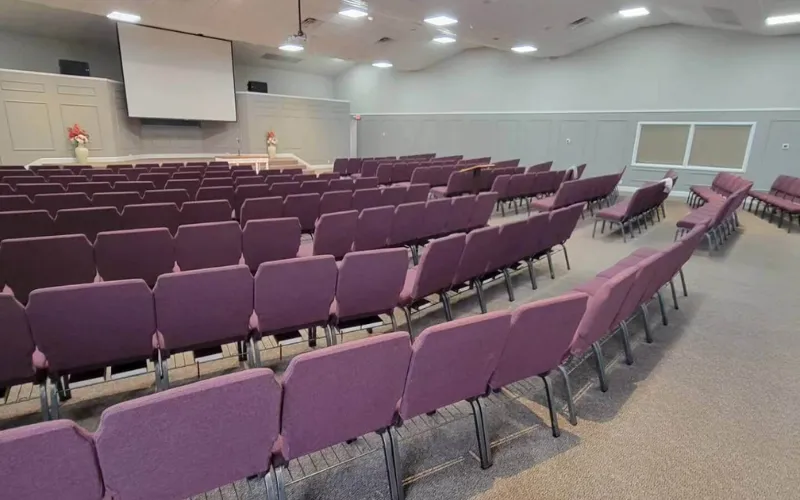 Cleaning pews, alter, and carpet floors in 3,000 sq ft Kingdom Builders Church in Dallas TX
