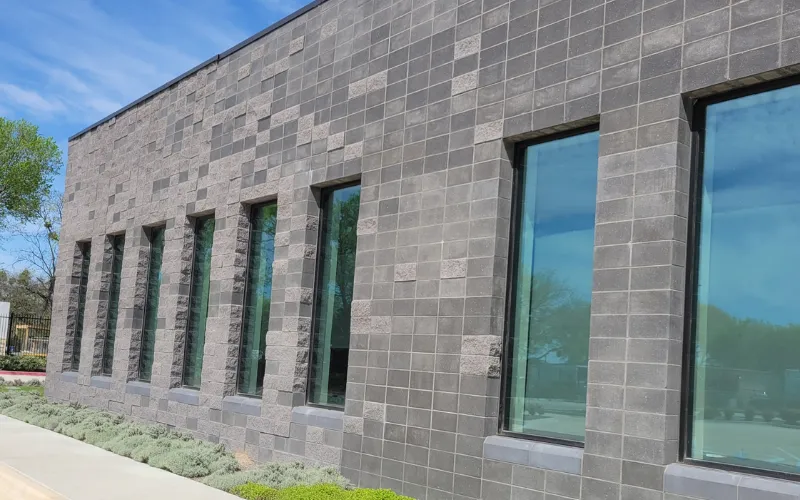 After picture - Exterior window cleaning of ground level warehouse facility in Garland TX